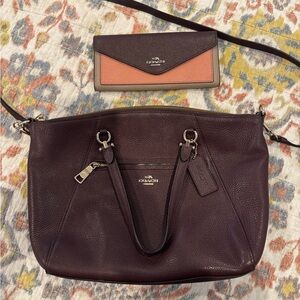 Merlot Coach Prarie Purse With Matching Soft Wallet In Pink Color Block